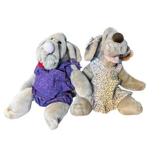 Vintage-1980’s Ganz Bros Wrinkles Plush Dogs Hand Puppets w/ Outfits 16"